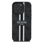 Θήκη PU Guess MagSafe Apple iPhone 16 Pro Hardcase Printed Stripes 4G Μαύρο