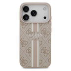 Θήκη PU Guess MagSafe Apple iPhone 17 Pro Hardcase Printed Stripes 4G Ροζ