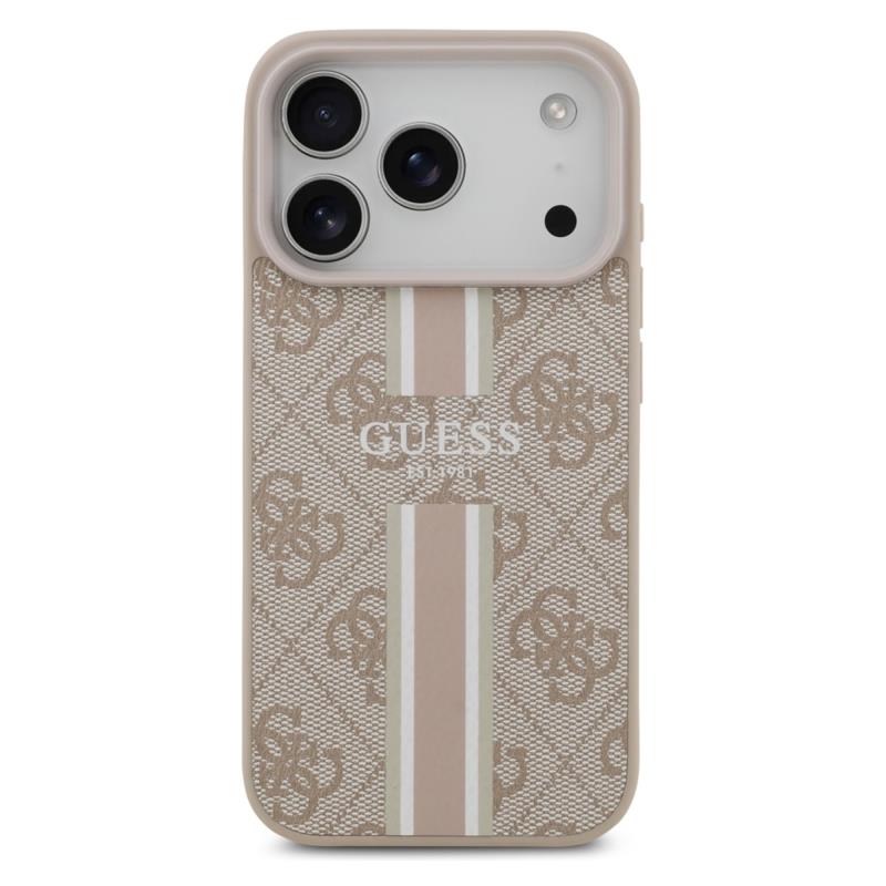 Θήκη PU Guess MagSafe Apple iPhone 17 Pro Hardcase Printed Stripes 4G Ροζ