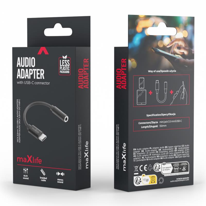 Αντάπτορας Maxlife MXJC-02 3.5mm Θηλυκό σε USB C Αρσενικό Μαύρο