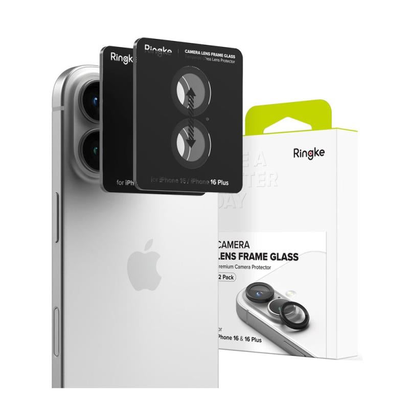 Tempered Glass Ringke Lens Frame για Τζαμάκι Κάμερας Apple iPhone 16/ 16 Plus Μαύρο (2 τεμ.)