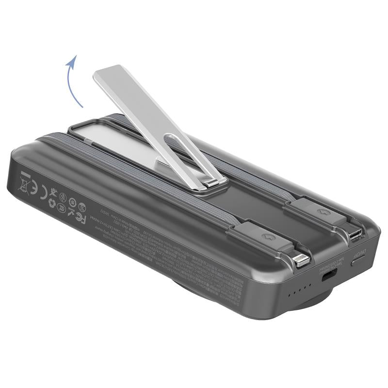 Φορτιστής Ανάγκης Dudao K29 20W 10000mAh PD QC Magnetic με 2 Ενσωματωμένα Καλώδια & Βάση Στήριξης Ασημί