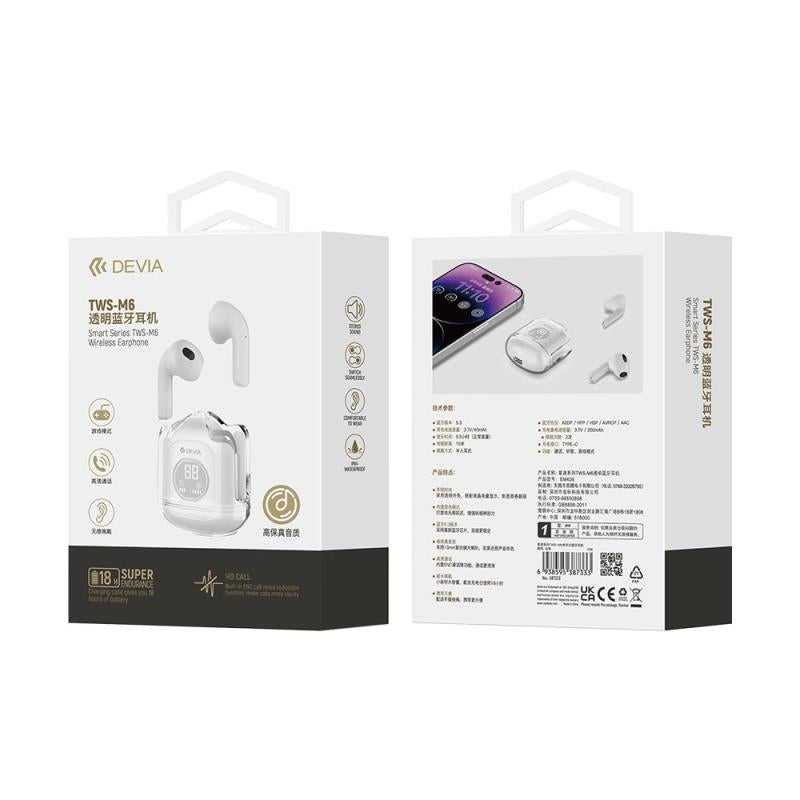 True Wireless Ακουστικά Bluetooth Devia M6 EM406 Smart Λευκό