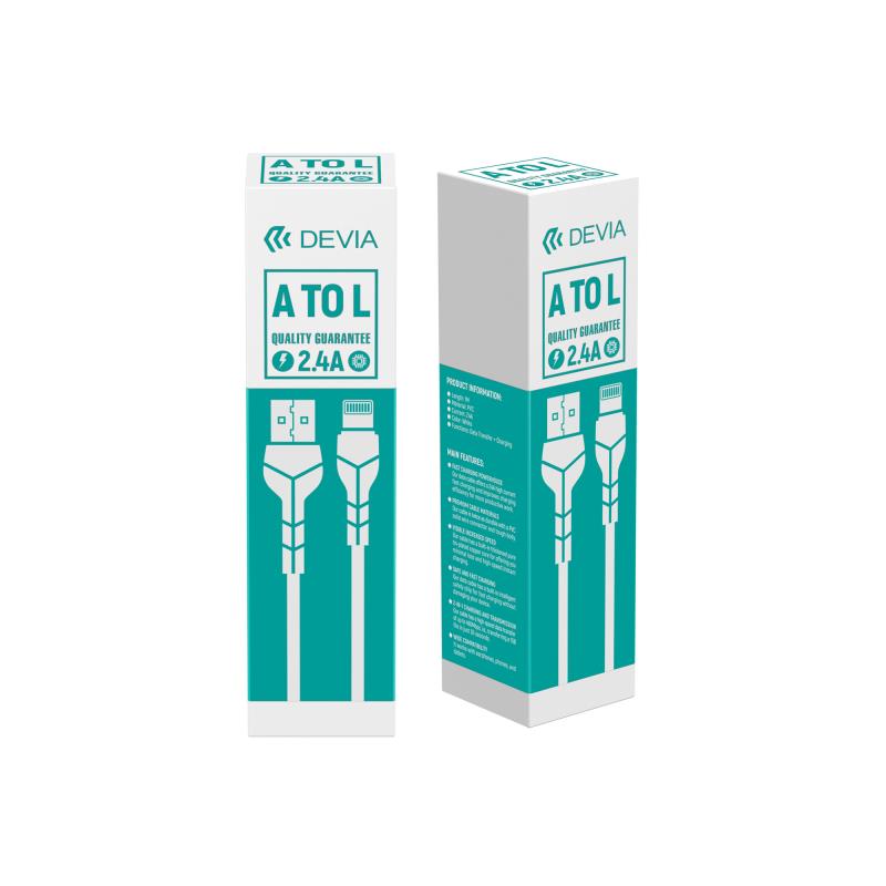 Καλώδιο Σύνδεσης USB 2.0 Devia EC406 USB A σε Lightning 12W 1m Kintone Eco-Friendly Λευκό