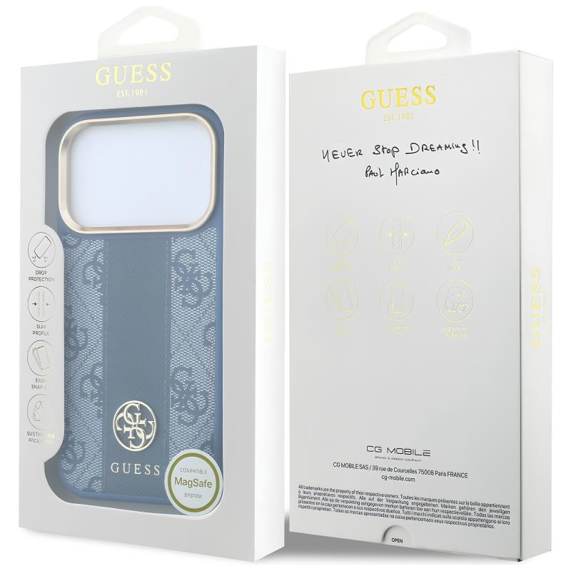 Θήκη TPU & PC Guess Apple iPhone 18 Pro/ 17 Pro MagSafe Leather Stripe Round Classic Logo Μπλε