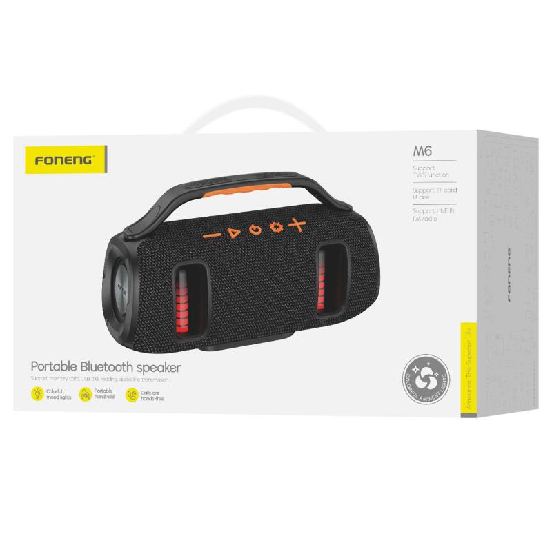 Φορητό Ηχείο Bluetooth Foneng M6 Deep Bass BT 5.3 2400mAh 15W με Λαβή Μαύρο