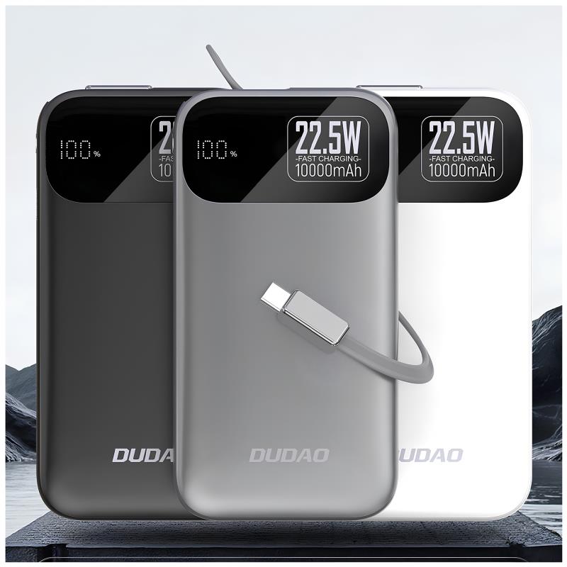 Φορτιστής Ανάγκης Dudao K31 22.5W 10000mAh PD QC με Ενσωματωμένο Retractable Καλώδιο Γκρι