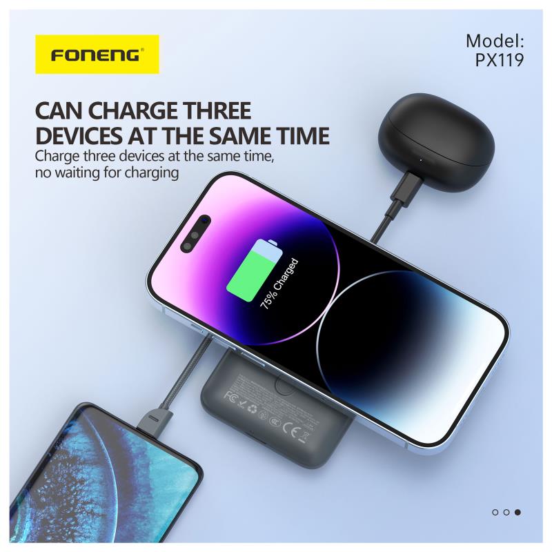 Φορτιστής Ανάγκης Foneng PX119 22.5W 10000mAh Magnetic Wireless με Ενσωματωμένο Καλώδιο & Stand Σκούρο Γκρι