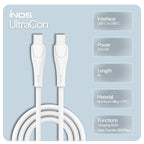 Καλώδιο Σύνδεσης USB 2.0 inos UltraCon USB C σε USB C 60W 1m Λευκό