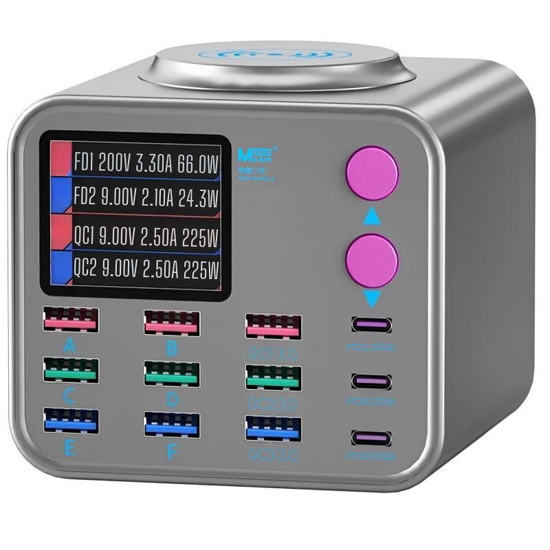 Πολυφορτιστής Πάγκου MaAnt Dian Ba 2 με 9 Θύρες USB A & 3 Θύρες USB C & 1 Ασύρματη PD 3.0/ QC 3.0 300W & Οθόνη Ενδείξεων Γκρι