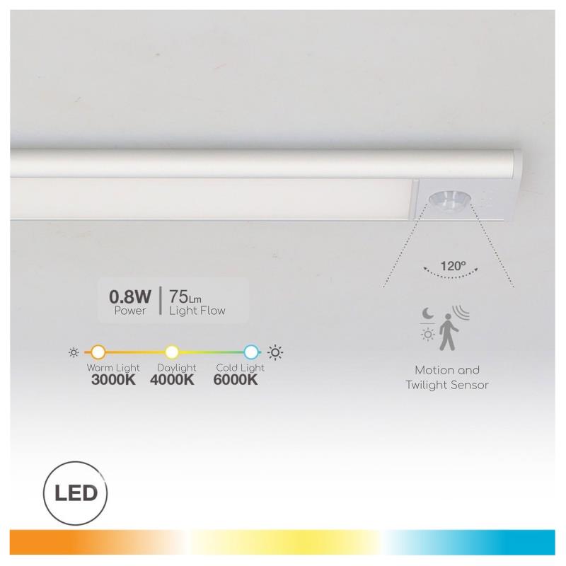 Φωτιστικό LED GSC Tibuka 20cm με Αισθητήρα Κίνησης 75lm 3000K έως 6500K Ασημί