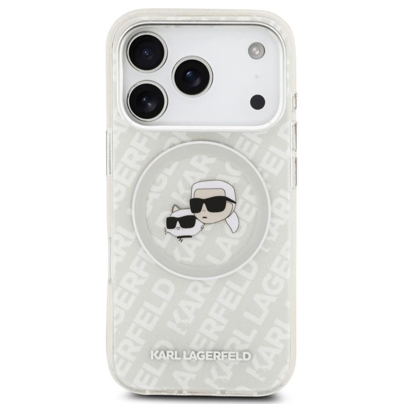 Θήκη Σιλικόνης Karl Lagerfeld Magsafe Apple iPhone 17 Pro Max Glitter Karl & Choupette Heads Λευκό