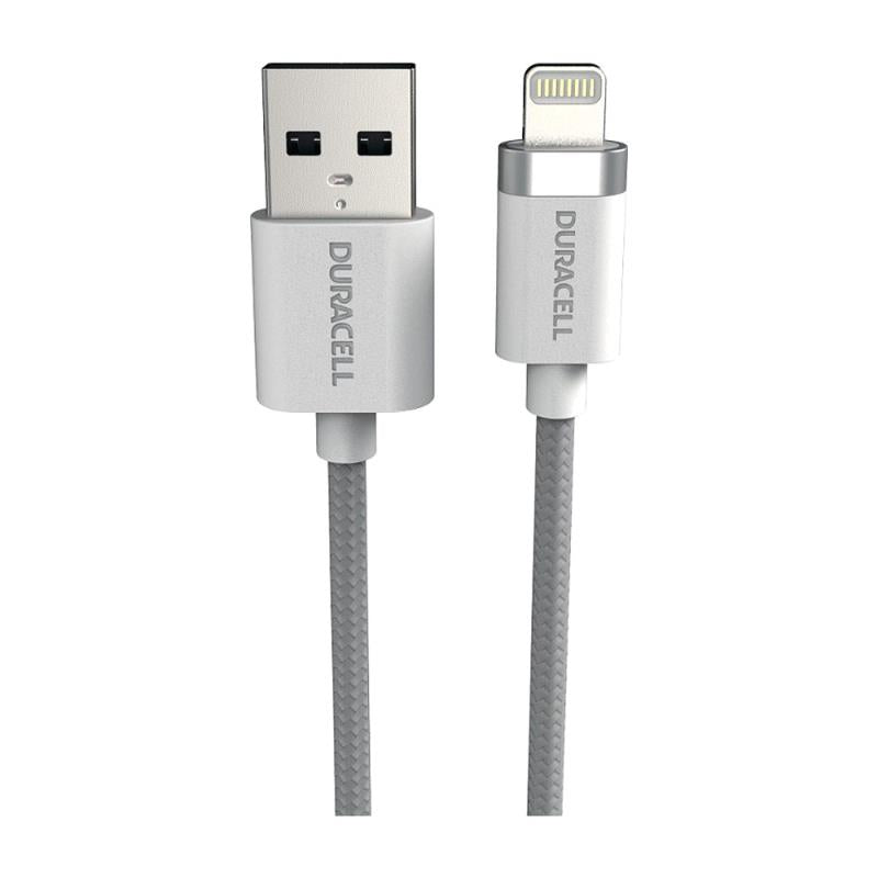 Καλώδιο Σύνδεσης USB 2.0 Duracell Braided Kevlar USB A σε MFI Lightning 12W 1m Λευκό
