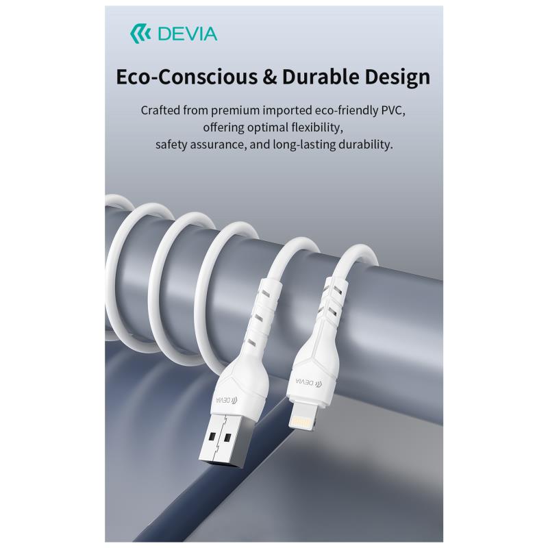 Φορτιστής Ταξιδίου Devia RLC-342 με Διπλή Έξοδο 2xUSB A 12W & Καλώδιο USB A σε Lightning 1m Lite2 Λευκό