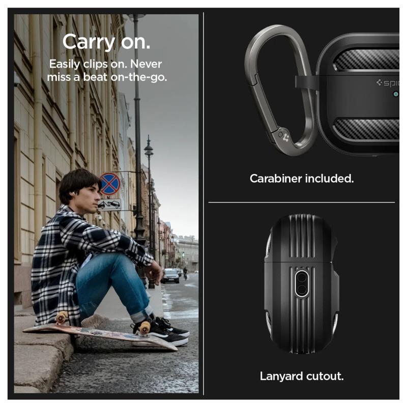 Θήκη Σιλικόνης Spigen Rugged Armor Apple AirPods 4 με Γάντζο Μαύρο