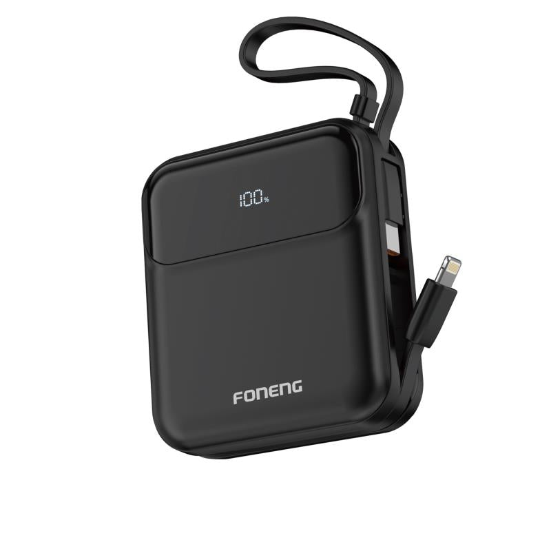 Φορτιστής Ανάγκης Foneng PX111 22.5W 10000mAh PD Mini με 2 Ενσωματωμένα Καλώδια Μαύρο
