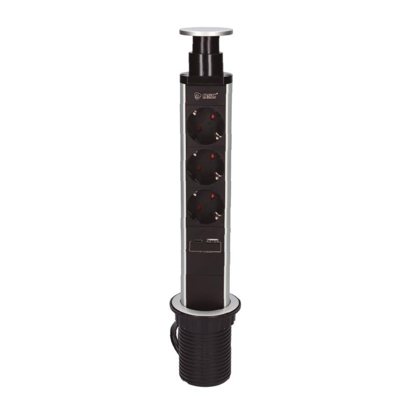 Πολύπριζο GSC 3 Θέσεων με Κουμπί On/Off, Θύρες USB A & USB C & Καλώδιο 1.4m (3 x 1.5mm) Μαύρο-Γκρι
