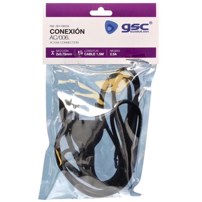 Καλώδιο Τροφοδοσίας GSC AC006 2x0.75mm για Notebooks 1.5m Μαύρο