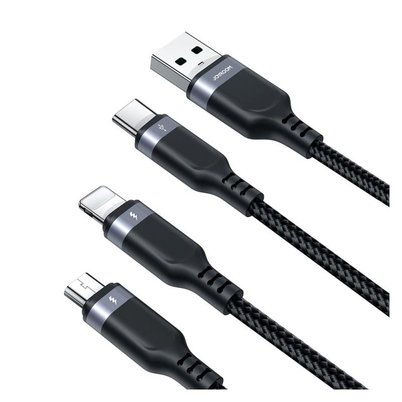 Καλώδιο Σύνδεσης USB 2.0 3 σε 1 Joyroom Braided S-1T3018A18 USB A σε Micro USB & USB C & Lightning 10W 0.30m Μαύρο