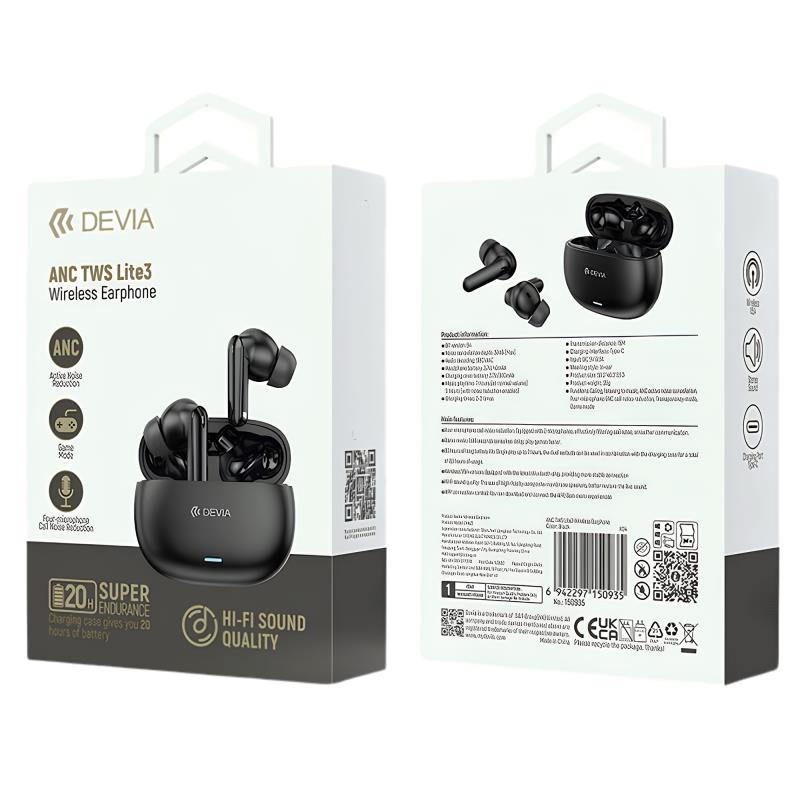 True Wireless Ακουστικά Bluetooth Devia EM423 Lite3 Μαύρο