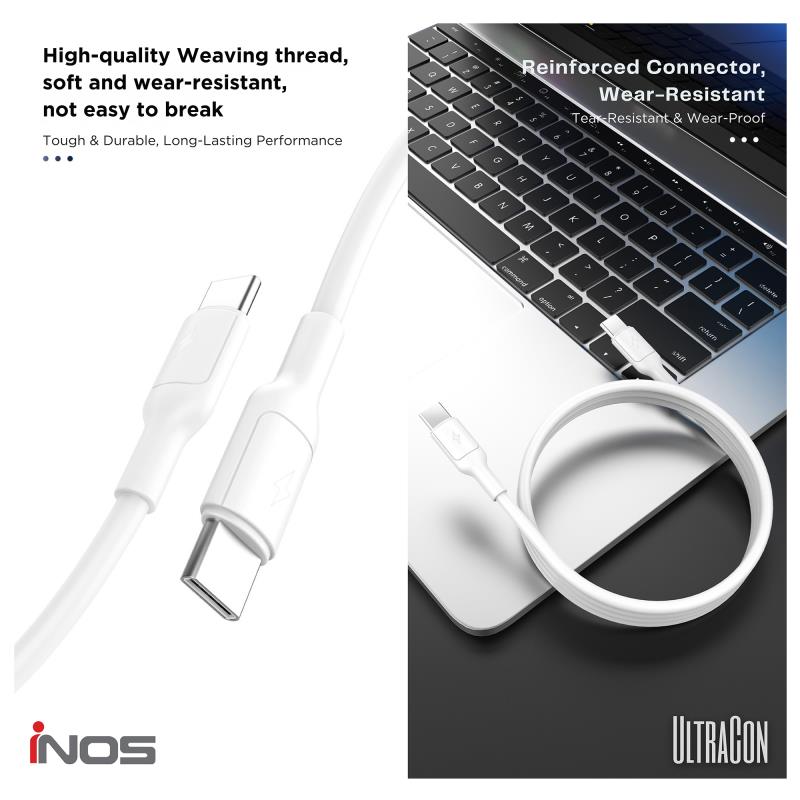 Καλώδιο Σύνδεσης USB 2.0 inos UltraCon USB C σε USB C 100W 1m Λευκό