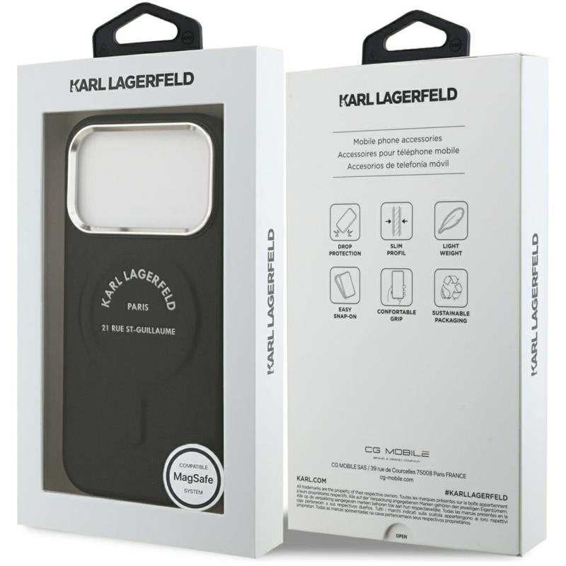 Θήκη TPU Karl Lagerfeld Apple iPhone 18 Pro Max/ 17 Pro Max MagSafe Leather Ring RSG Logo Μαύρο
