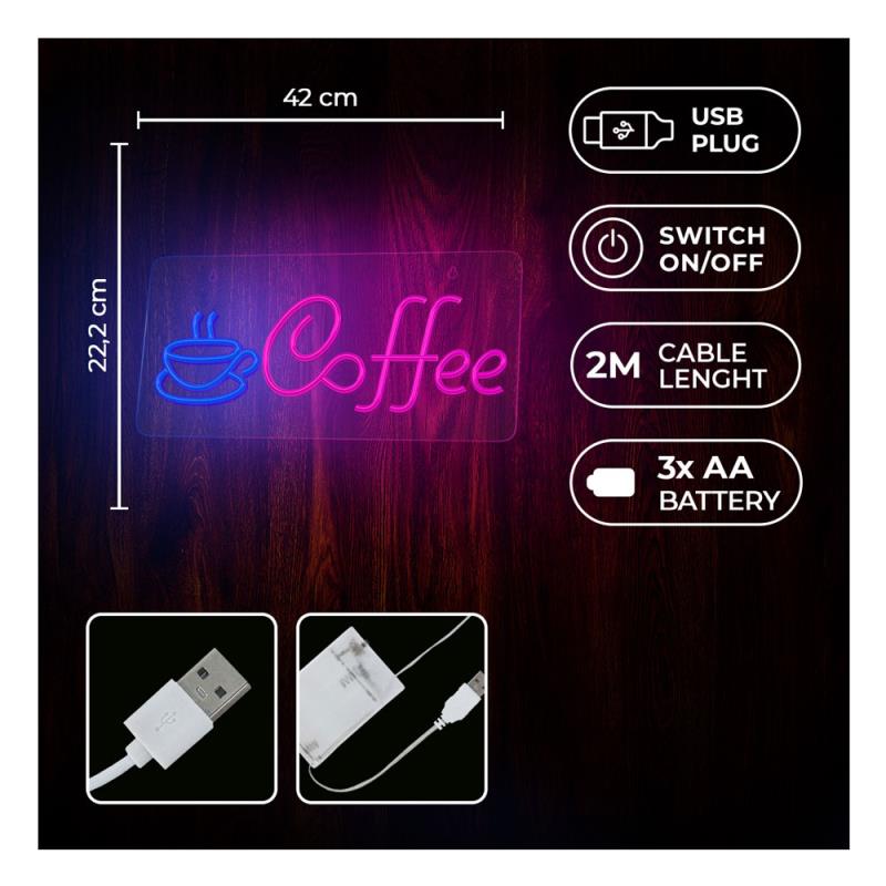 Neon Plexi Neolia NNE11 COFFEE (USB & On/Off) Ροζ - Μπλε