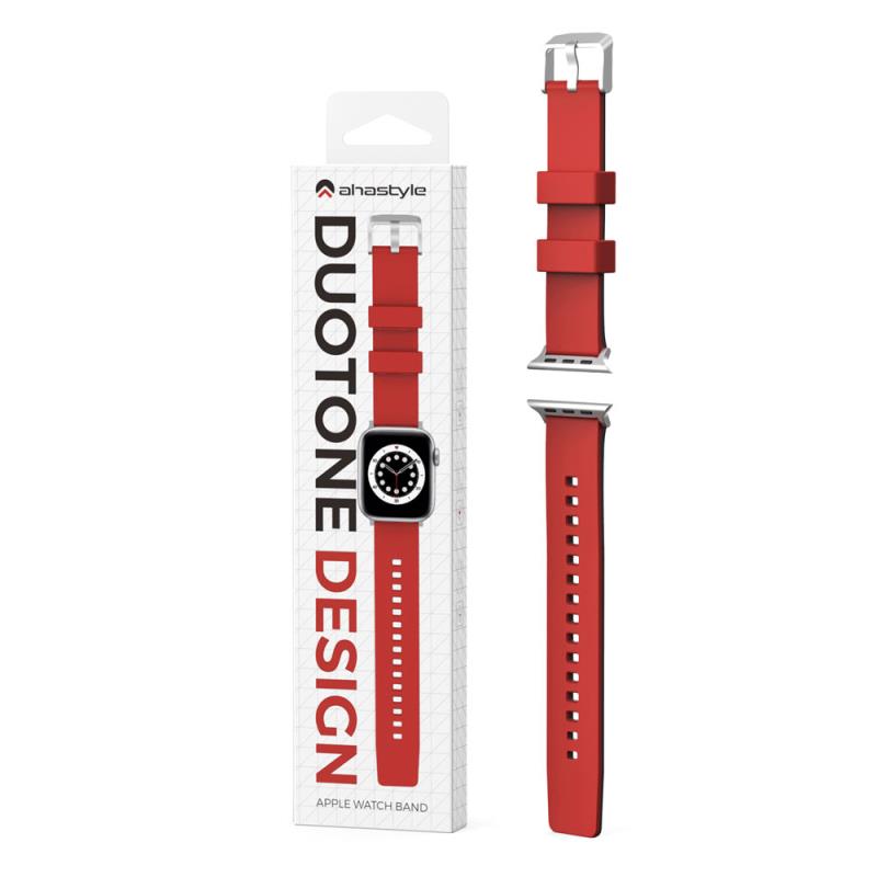 Λουράκι Σιλικόνης Ahastyle WA11 Duotone Premium Silicone Apple Watch (38/ 40/ 41/ 42mm) Σκούρο Κόκκινο-Μαύρο