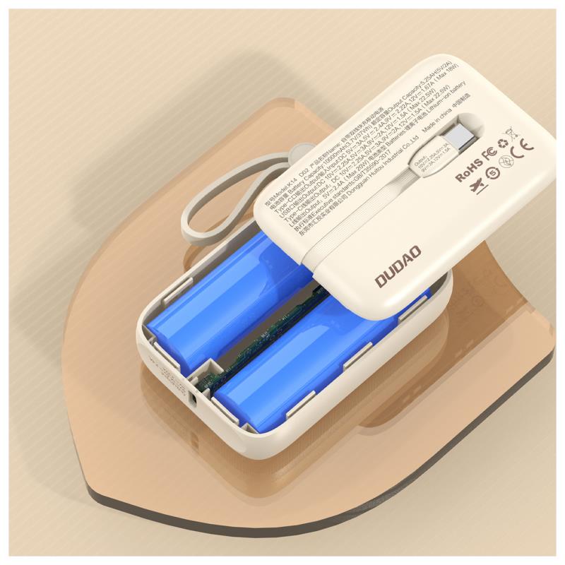 Φορτιστής Ανάγκης Dudao K14 22.5W 10000mAh PD με 2 Ενσωματωμένα Καλώδια Μπεζ