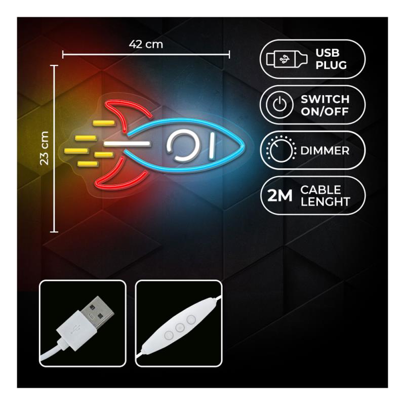Neon Plexi Neolia NNE18 ROCKET (USB, On/Off & Dimmer) Πολύχρωμο