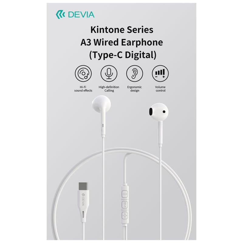 Hands Free Stereo A3 Devia EM109 USB C Kintone Λευκό