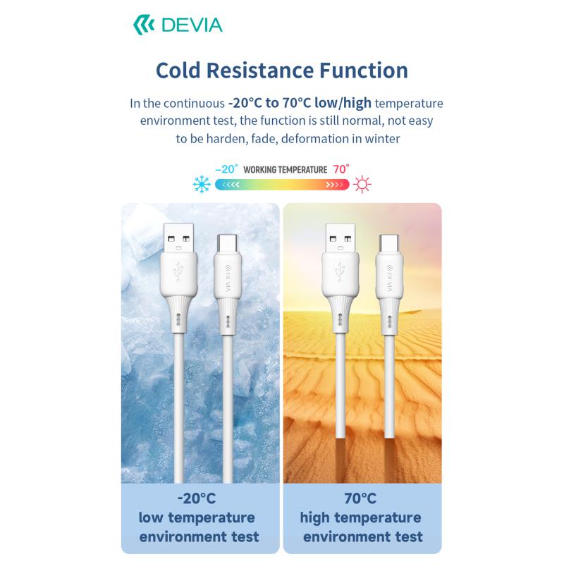 USB 2.0 Devia EC629 USB A to USB C 2.4A Silicone Pro3 1m White Connection Cable