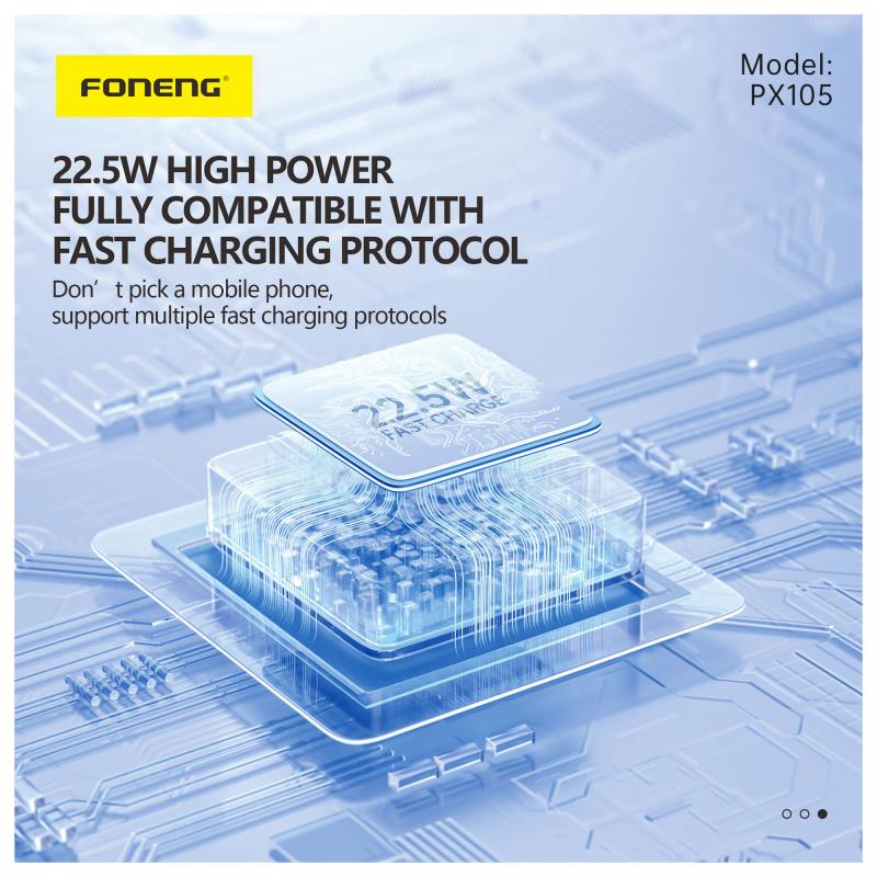 Φορτιστής Ανάγκης Foneng PX105 22.5W 10000mAh Mini με 2 Ενσωματωμένα Καλώδια Μαύρο