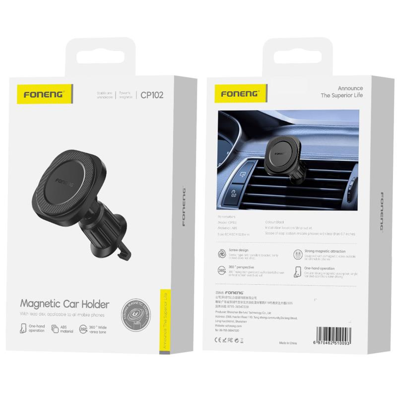Universal Βάση Στήριξης Αεραγωγού Αυτοκινήτου Foneng CP102 Magnetic για Smartphones έως 6.7" Μαύρο