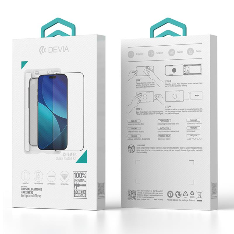Tempered Glass Crystal Diamond Hardness Devia Apple iPhone 17 Pro Max με Βοηθητικό Εργαλείο Van Μαύρο (1 τεμ.)