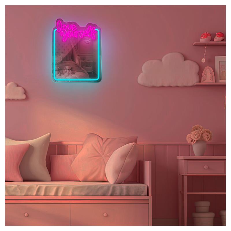 Neon LED Forever Light Καθρέπτης FMNE01 LOVE YOURSELF Μπλε-Ροζ