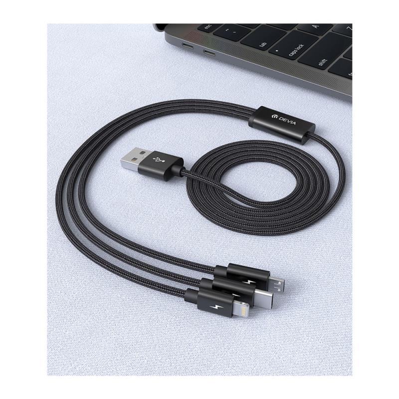 Καλώδιο Σύνδεσης USB 2.0 Devia EC048 Braided 3 σε 1 USB A σε Micro USB & USB C & Lightning 15W 1.2m Gracious Μαύρο