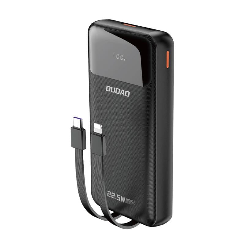 Φορτιστής Ανάγκης Dudao K15Pro 22.5W 20000mAh PD με 2 Ενσωματωμένα Καλώδια Μαύρο