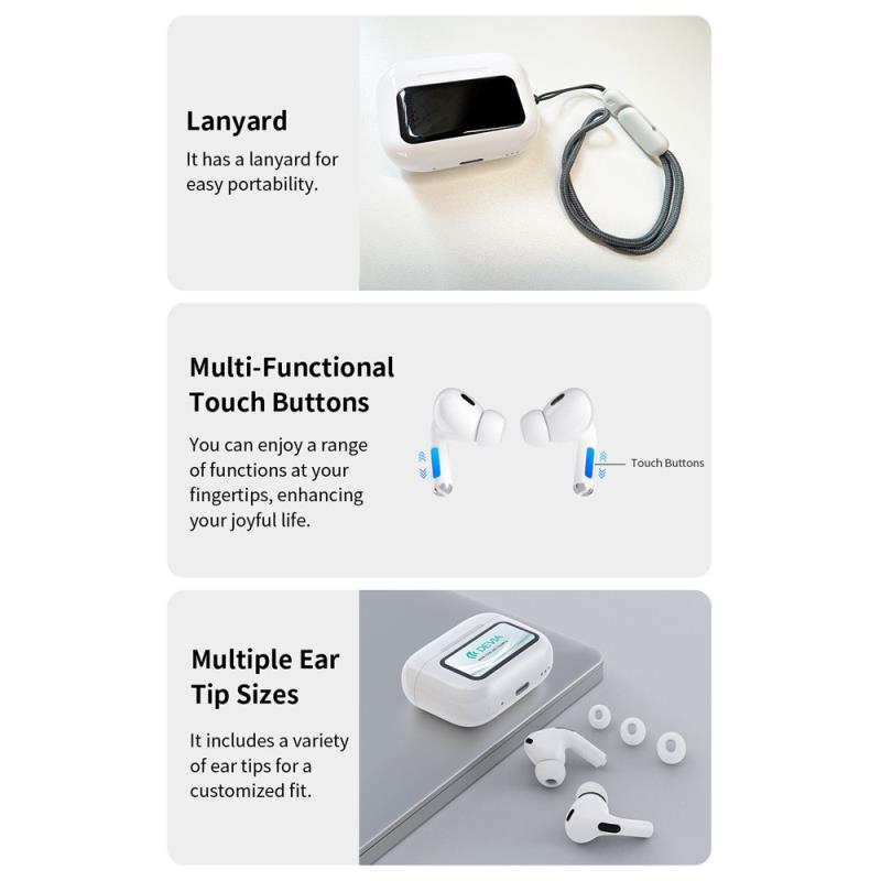 True Wireless Ακουστικά Bluetooth Devia EM062 ANC Pro2 με Οθόνη Λευκό