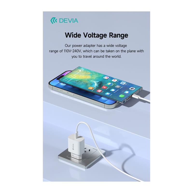 Devia RCE-3005CL 30W USB C GaN PD Fast Travel Charger & 1m USB C to USB C Cable Smart White