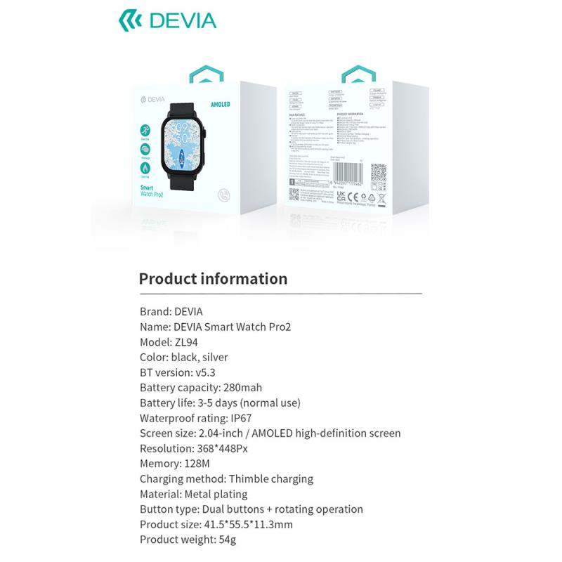 Smartwatch Devia Pro2 2.04" Ασημί