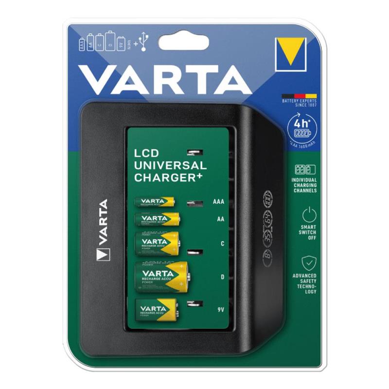Φορτιστής Μπαταριών Varta Universal έως 5τεμ ΑΑ/ΑΑΑ/C/D/9V Μπαταρίες με Οθόνη LCD & Έξοδο USB