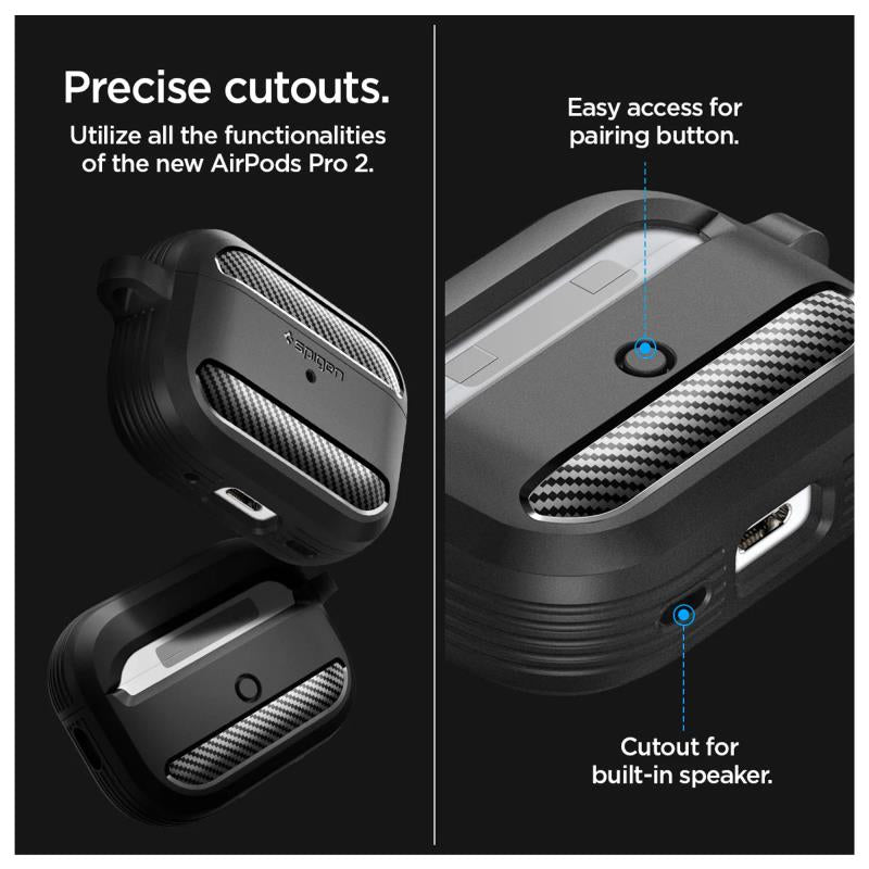 Θήκη Σιλικόνης Spigen Rugged Armor Apple AirPods 4 με Γάντζο Μαύρο