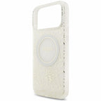 Θήκη PU/ Silicon Guess Magsafe Apple iPhone 18 Pro Max/ 17 Pro Max IML Flowers με Pearl Strap Λευκό