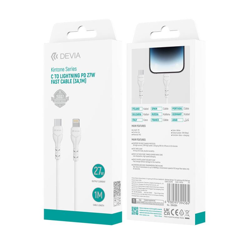 Καλώδιο Σύνδεσης USB 2.0 Devia EC150 USB C σε Lightning PD 27W 1m Kintone Λευκό