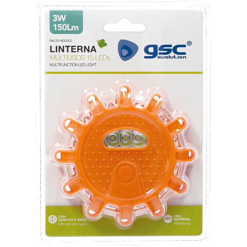 Φακός Έκτακτης Ανάγκης Μαγνητικός 15 LEDs GSC 3W 3xAAA 150lm με Γάντζο Πορτοκαλί