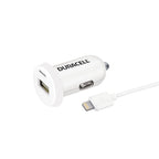 Φορτιστής Αυτοκινήτου Ταχείας Φόρτισης Duracell με Έξοδο USB A 2.4Α & Καλώδιο USB A σε MFI Lightning 1m Λευκό