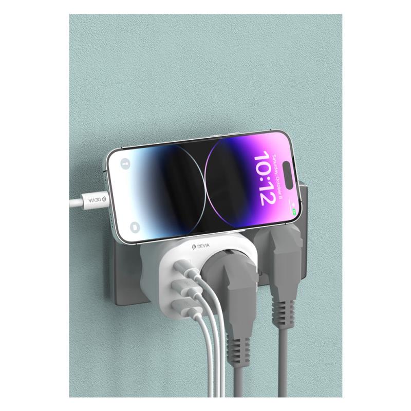 Μονόπριζο Devia WW09-F-PD Auto Power 1AC & 3 Θύρες USB (2x USB A, 1x USB C) PD QC 20W Smart Λευκό