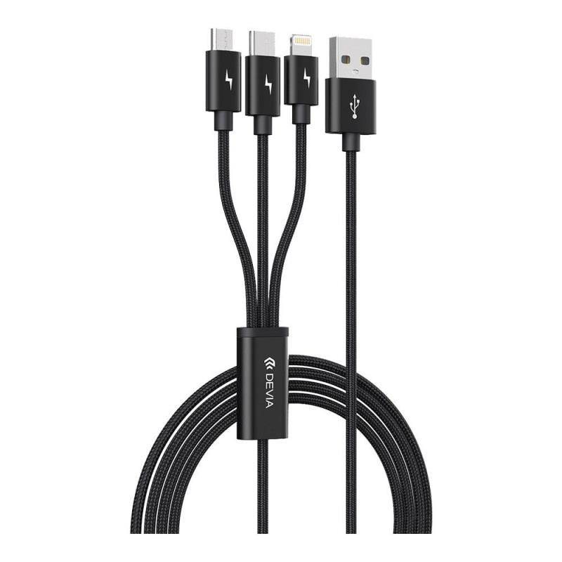 Καλώδιο Σύνδεσης USB 2.0 Devia EC048 Braided 3 σε 1 USB A σε Micro USB & USB C & Lightning 15W 1.2m Gracious Μαύρο