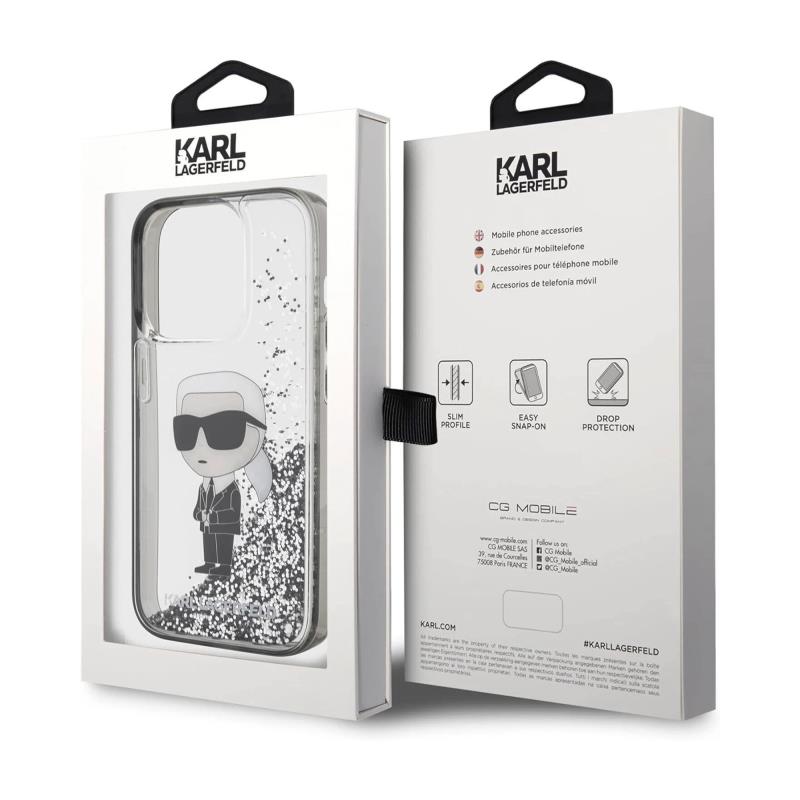Θήκη TPU Karl Lagerfeld Apple iPhone 15 Pro Hardcase Liquid Glitter Ikonik Διάφανο